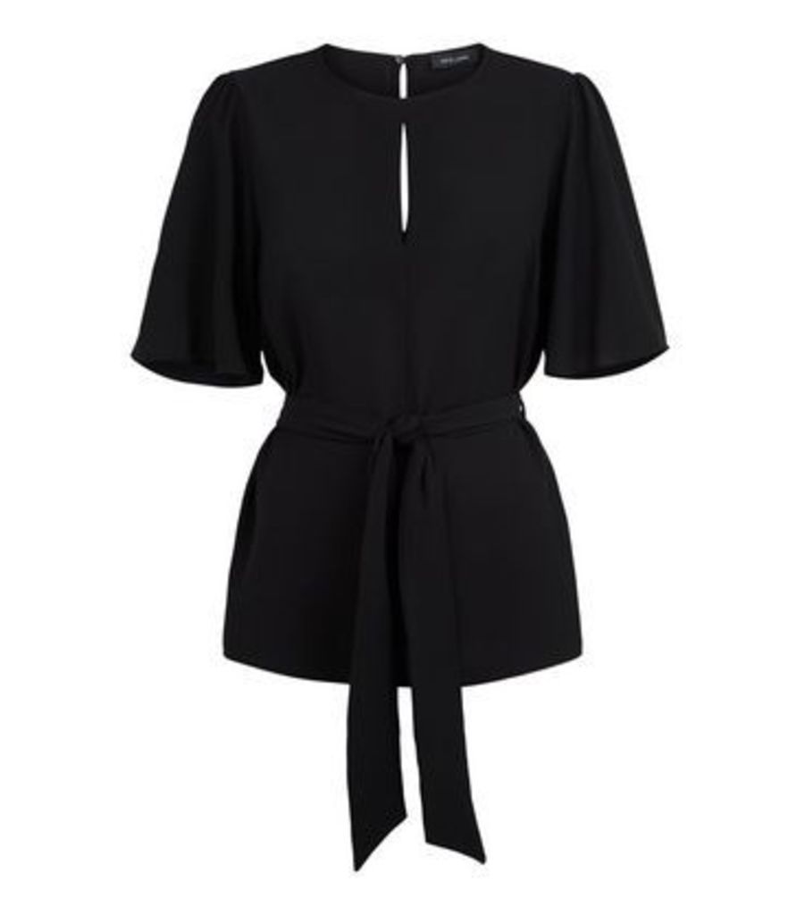 Black Keyhole Front Belted Blouse New Look