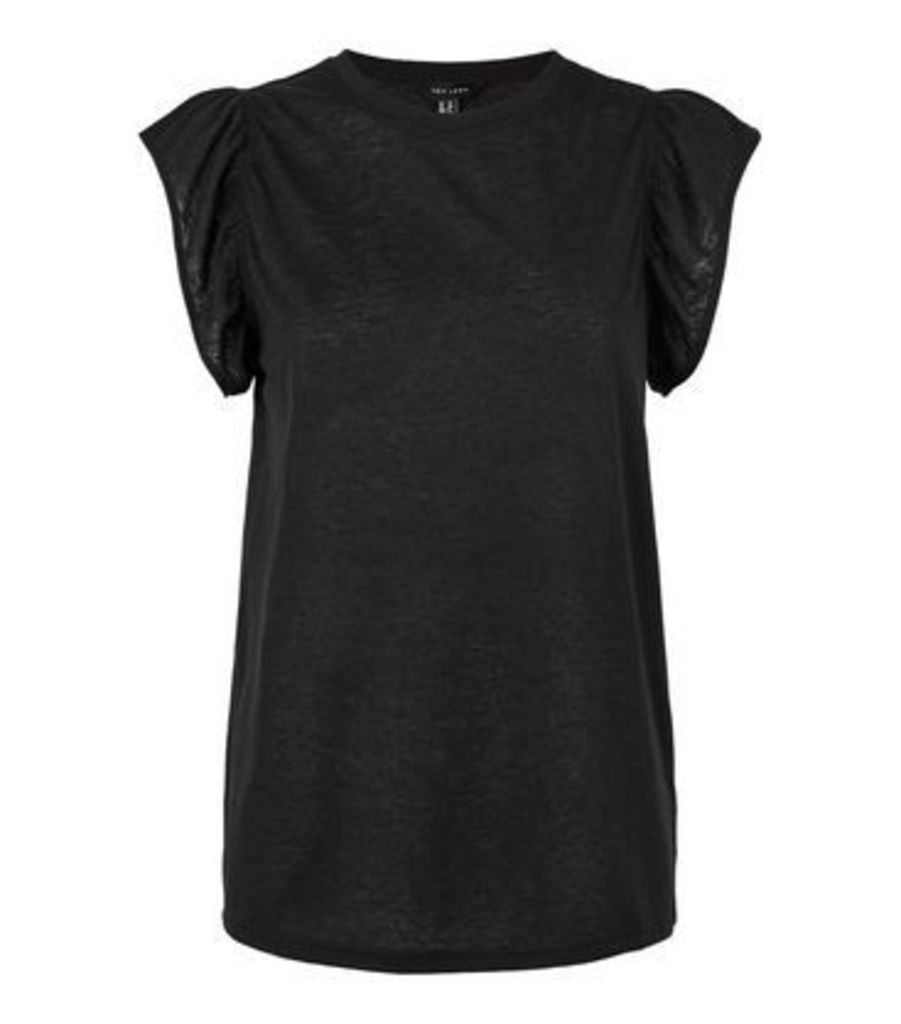 Black Frill Sleeve T-Shirt New Look