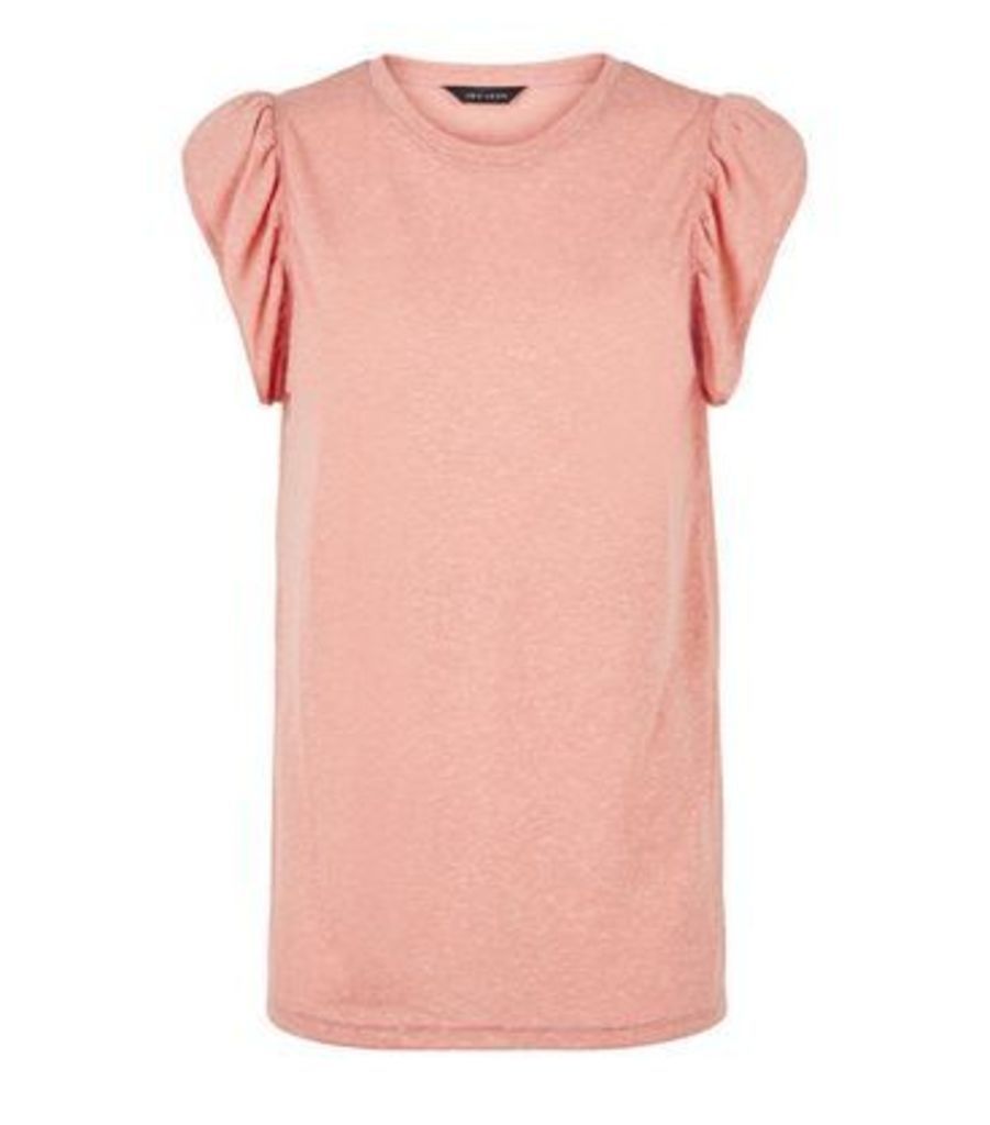 Mid Pink Frill Sleeve T-Shirt New Look