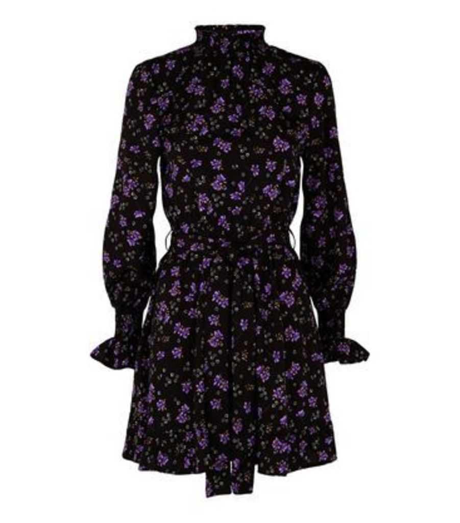 Influence Purple Floral High Neck Skater Dress New Look