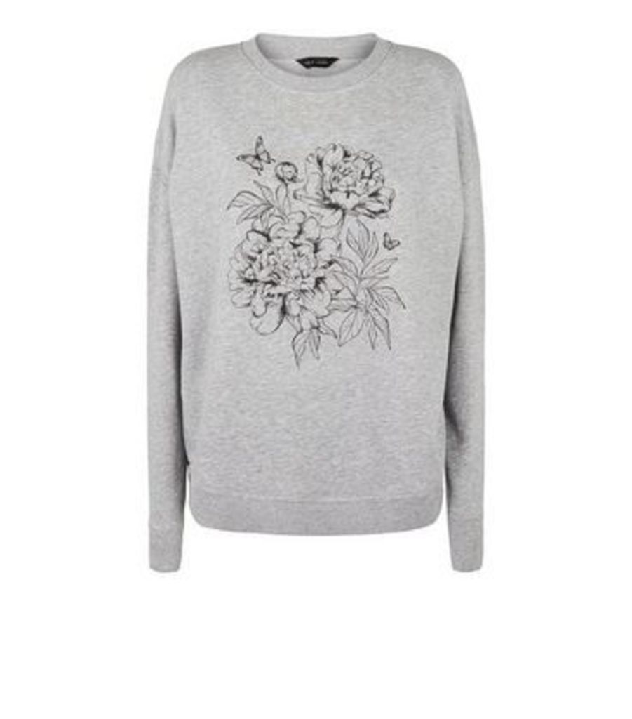 Grey Floral Gem Embellished Sweatshirt New Look