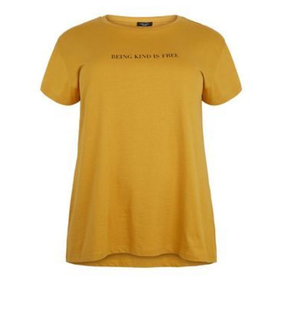 Curves Mustard Being Kind Is Free Slogan T-Shirt New Look