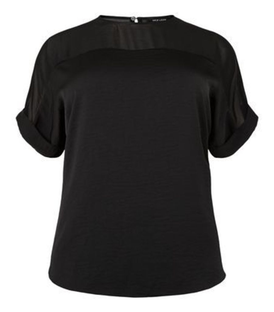 Curves Black Mesh Panel T-Shirt New Look
