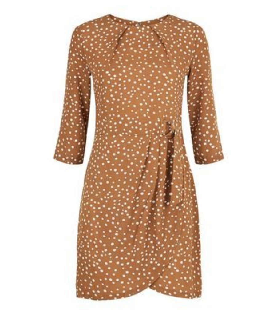 Brown Spot Belted Tulip Dress New Look