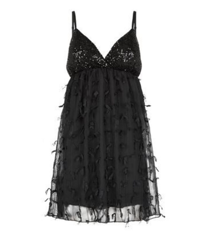 Cameo Rose Black Sequin Strappy Dress New Look