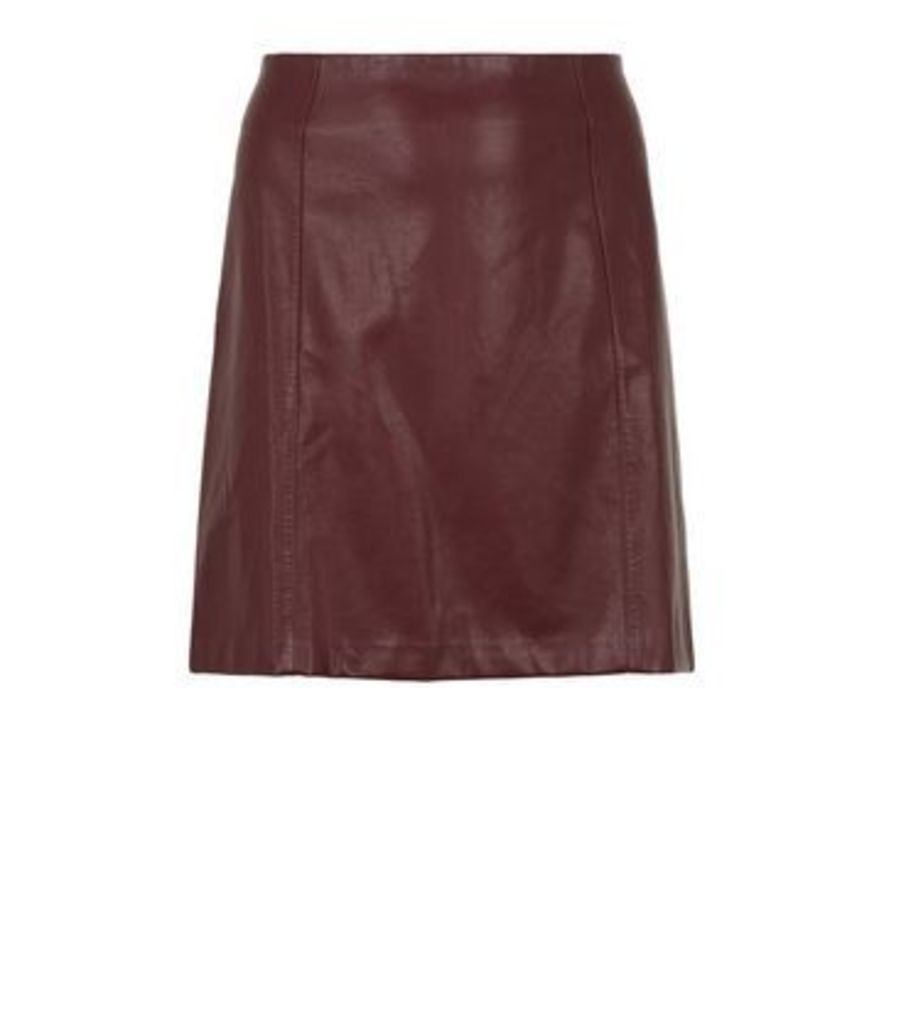 Curves Burgundy Leather-Look Mini Skirt New Look