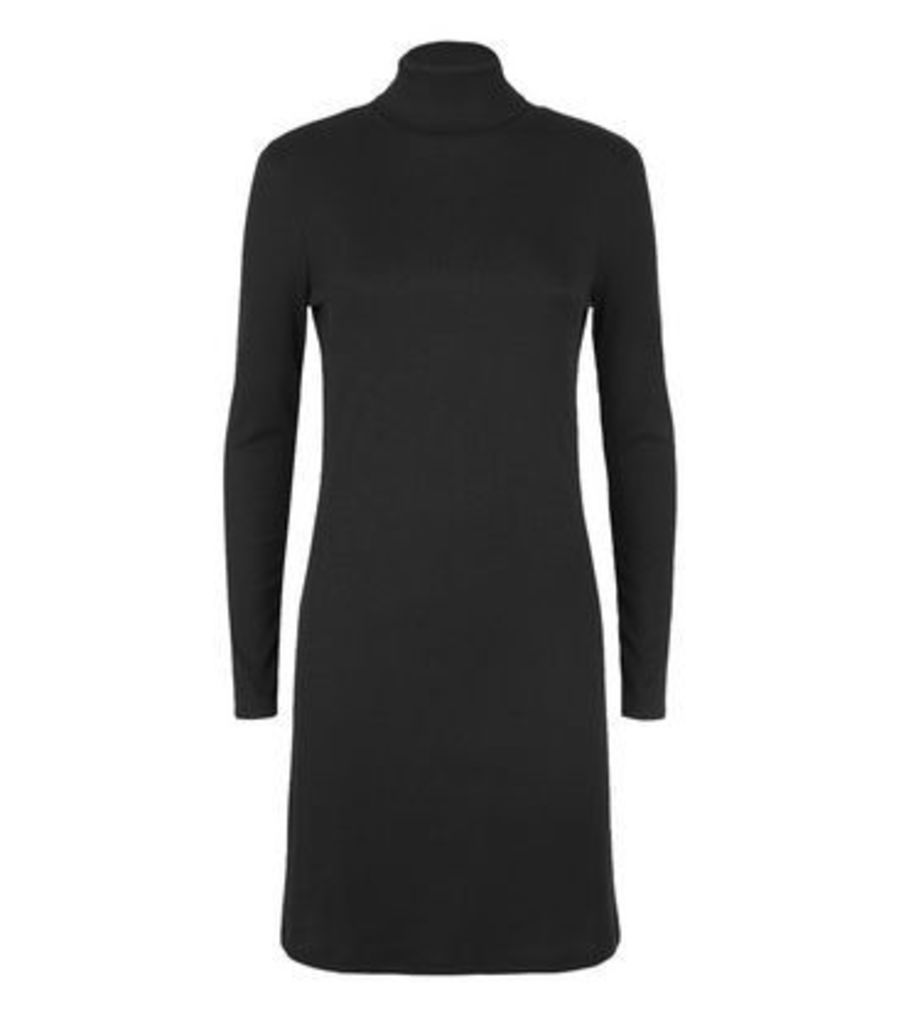 Black Ribbed Roll Neck Swing Dress New Look