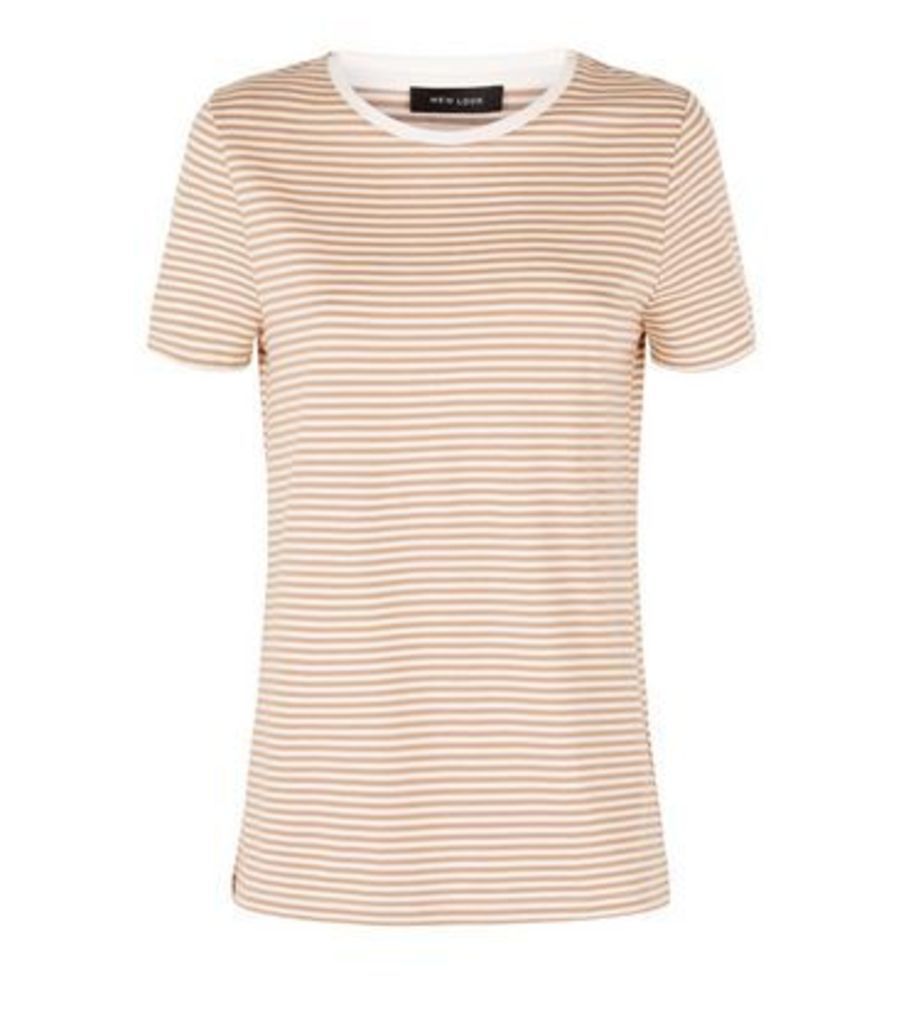 Light Brown Stripe Print T-Shirt New Look