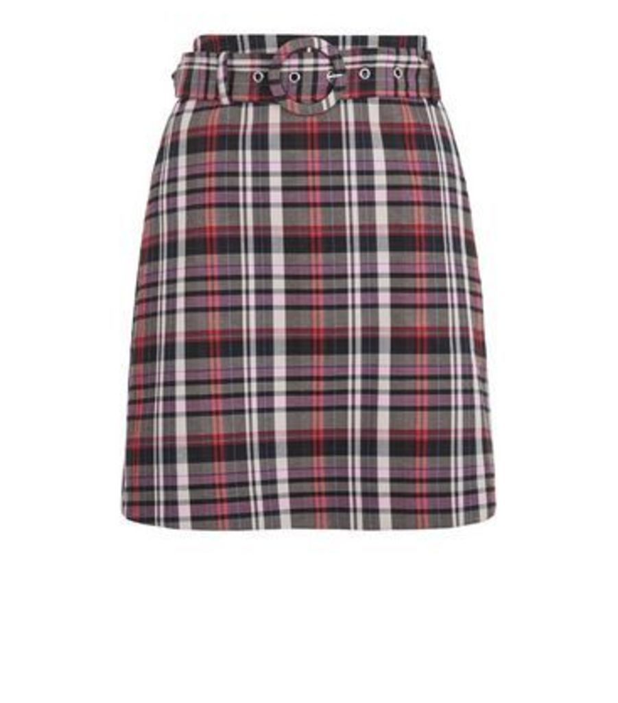 Pink Check Buckle Mini Skirt New Look