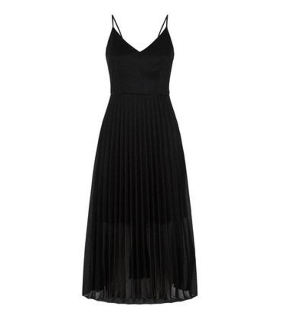 Black Glitter Pleated Midi Dress New Look