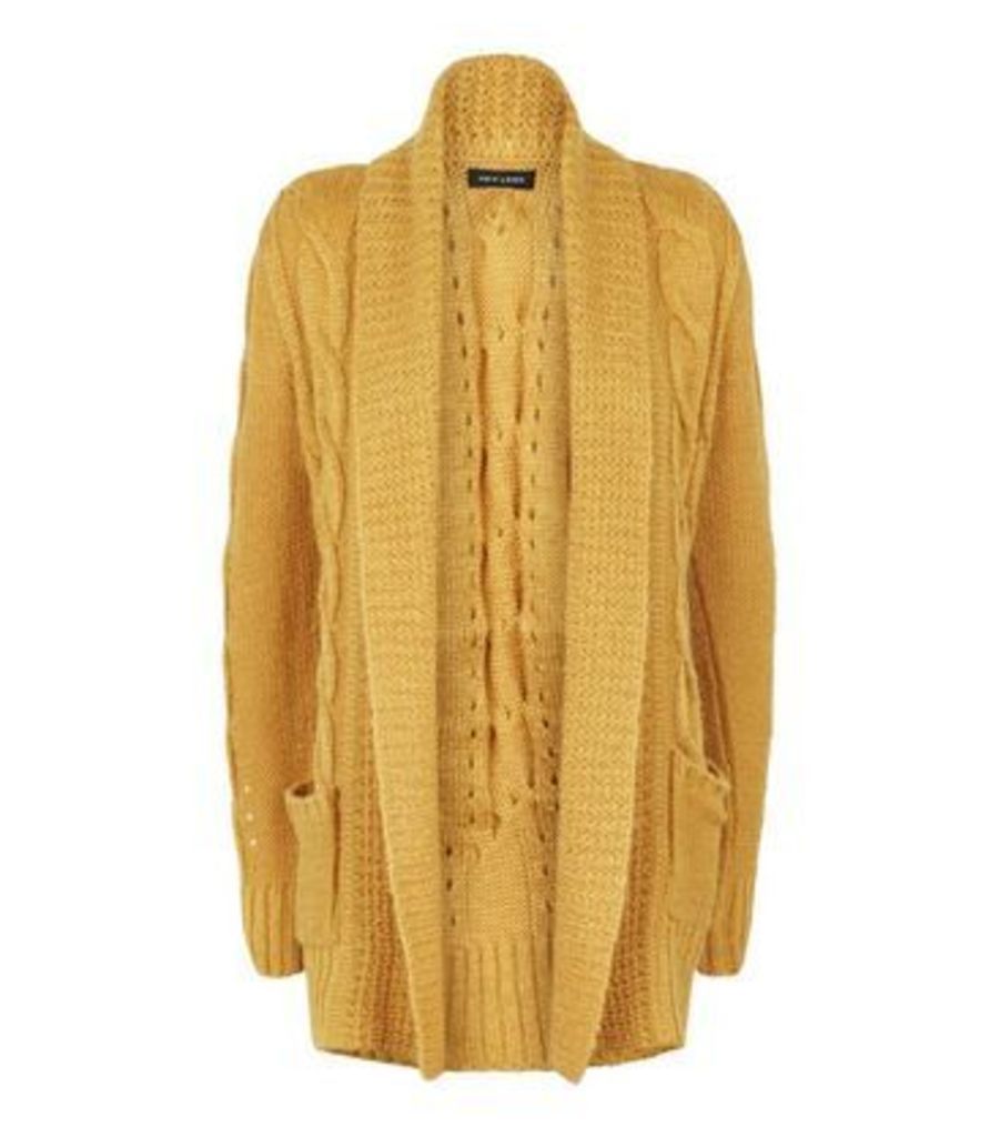 Mustard Cable Knit Cardigan New Look