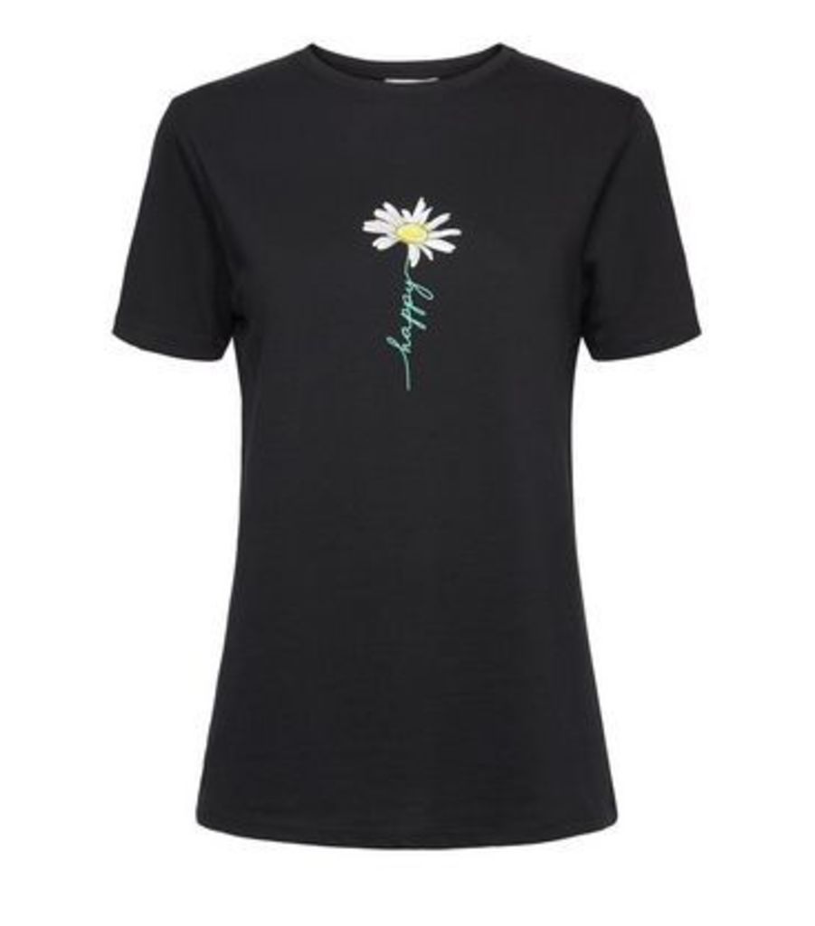 Tall Black Happy Daisy Slogan T-Shirt New Look