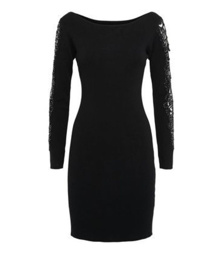 Cameo Rose Black Lace Sleeve Jumper Dress New Look