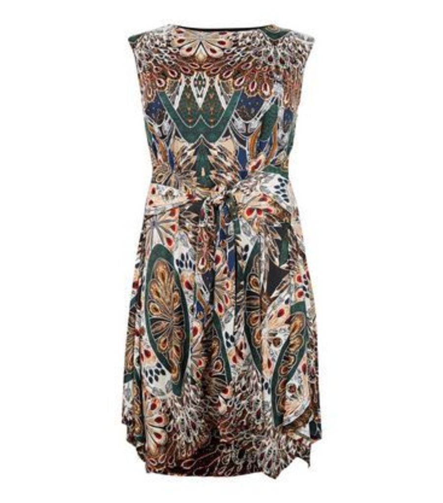Curves Green Feather Print Dress New Look