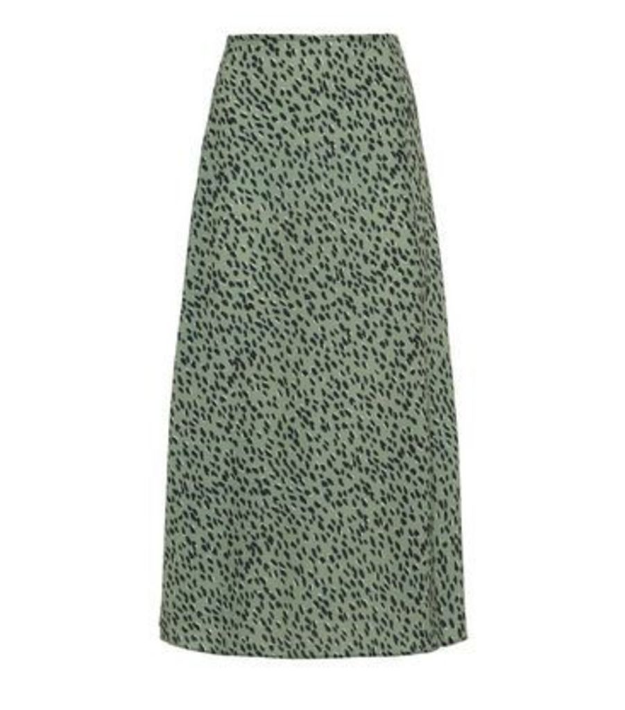 Green Spot Side Split Midi Skirt New Look