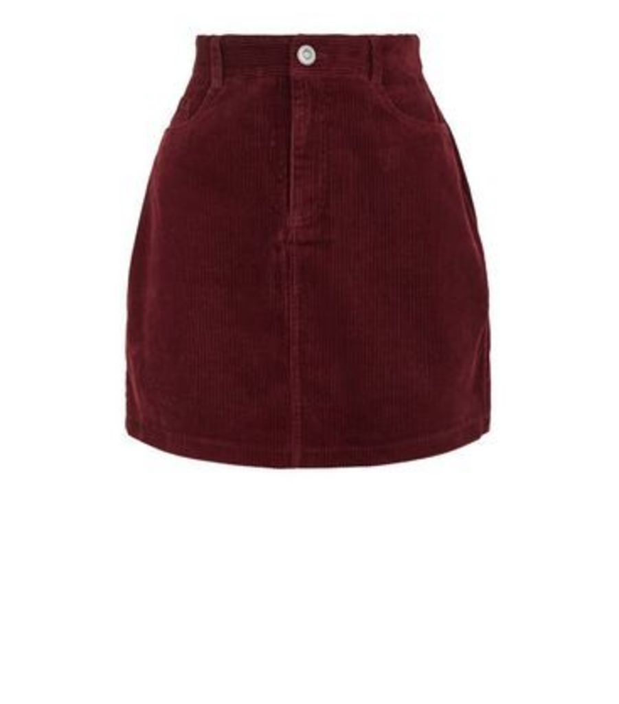 Petite Burgundy Corduroy Mini Skirt New Look