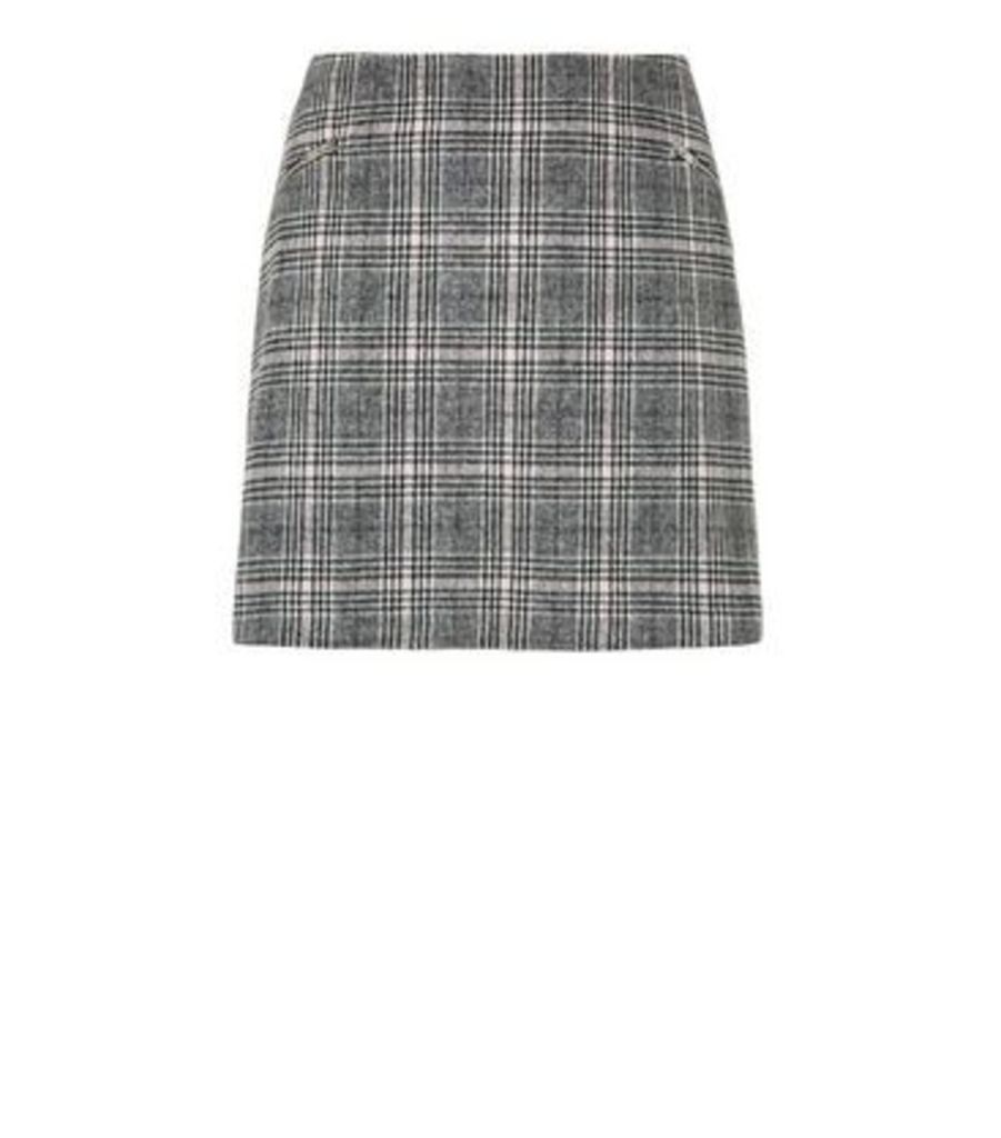 Curves Black Check Brushed Zip Skirt New Look