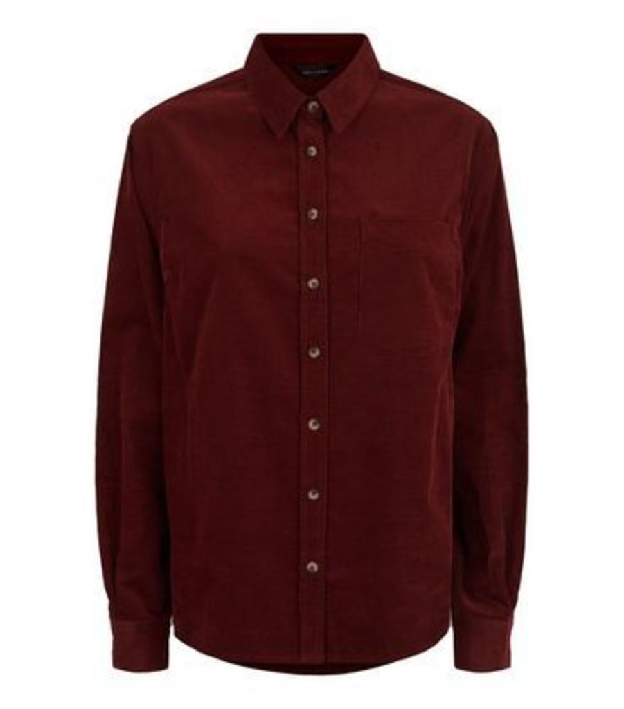Burgundy Corduroy Long Sleeve Shirt New Look
