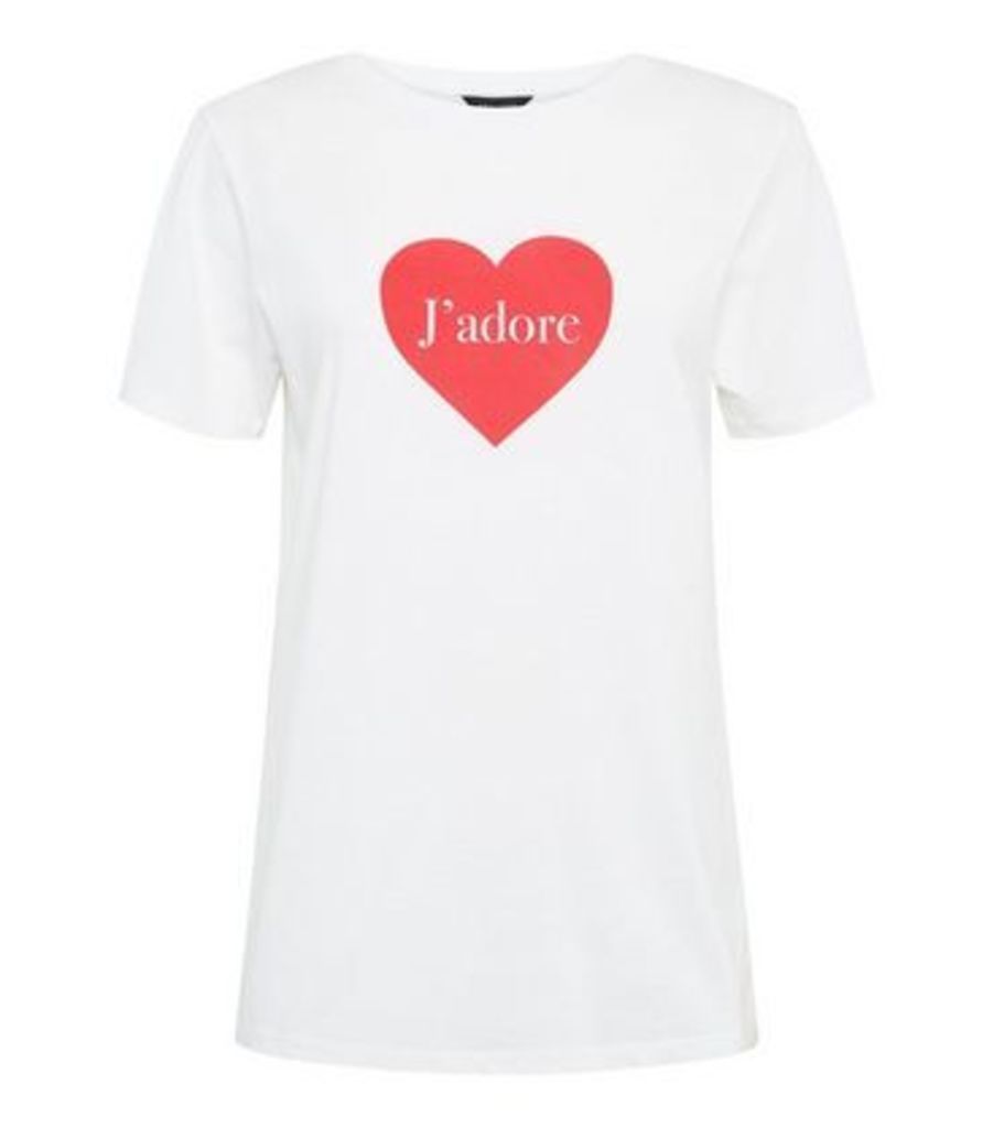White J'Adore Heart Slogan T-Shirt New Look