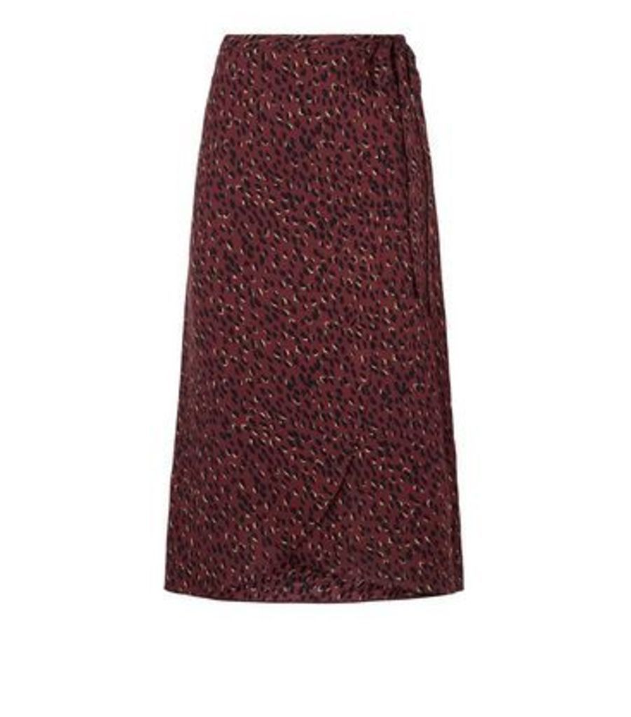 Petite Red Spot Side Split Midi Skirt New Look