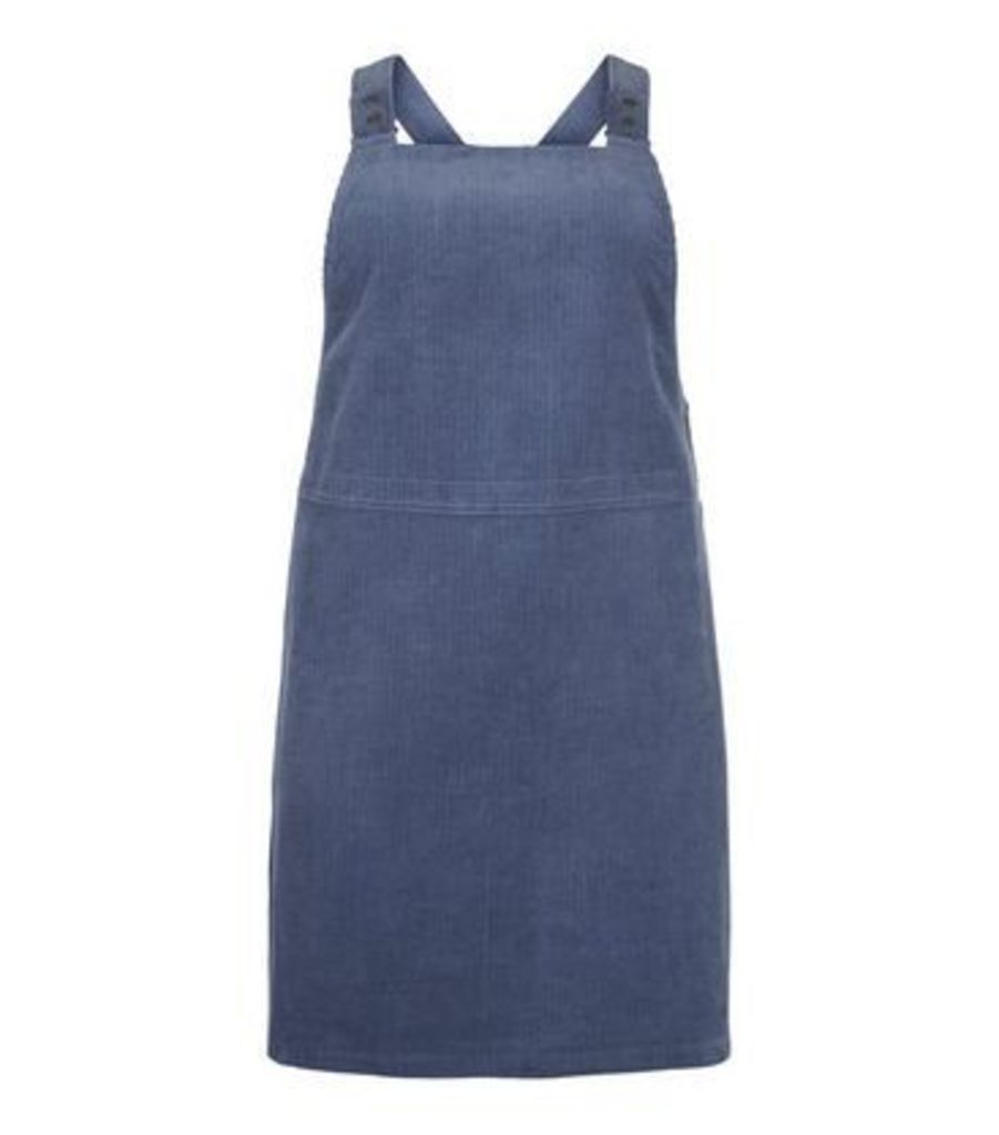 Curves Blue Corduroy Pinafore Dress New Look