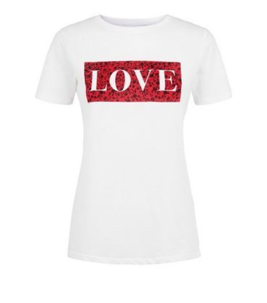 White Floral Box Love Slogan T-Shirt New Look