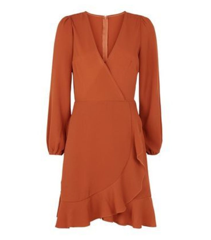 AX Paris Orange Long Sleeve Frill Wrap Dress New Look