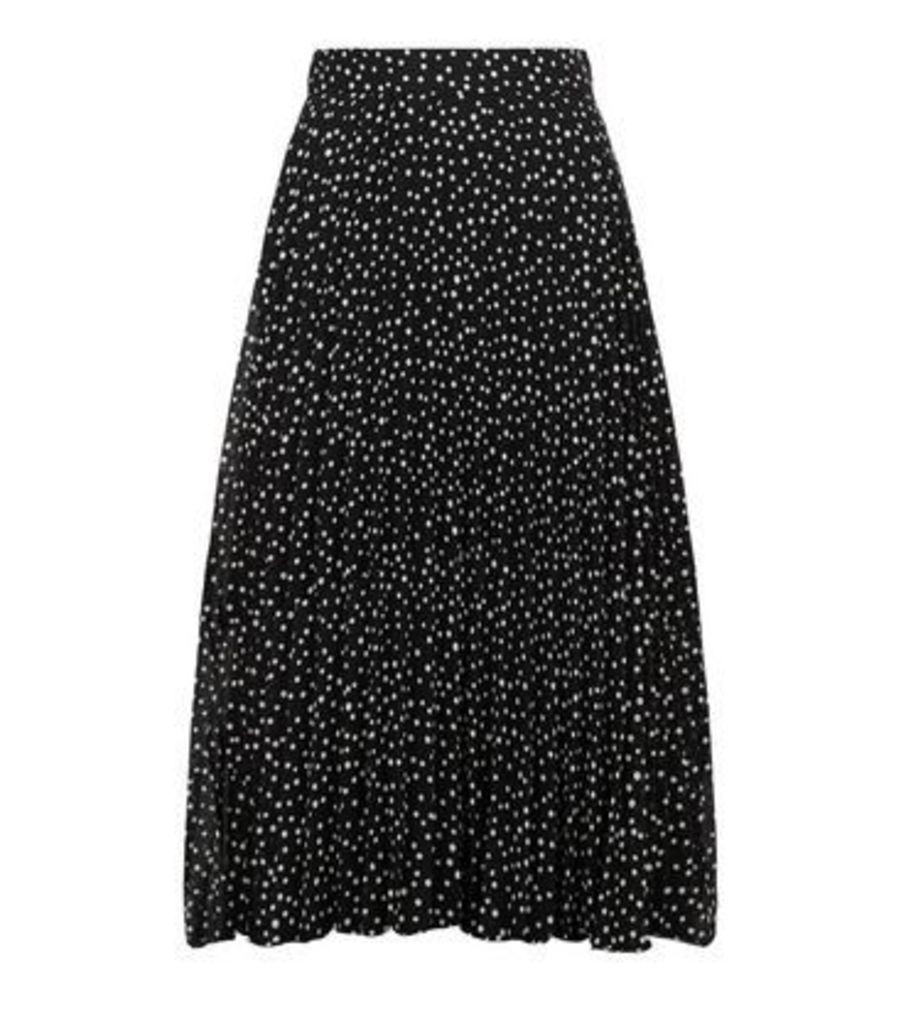 Brave Soul Black Spot Pleated Midi Skirt New Look