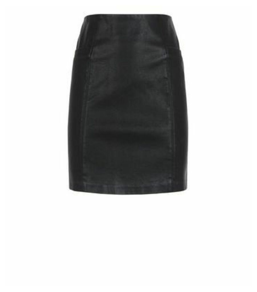 Tall Black Coated Leather-Look Mini Skirt New Look
