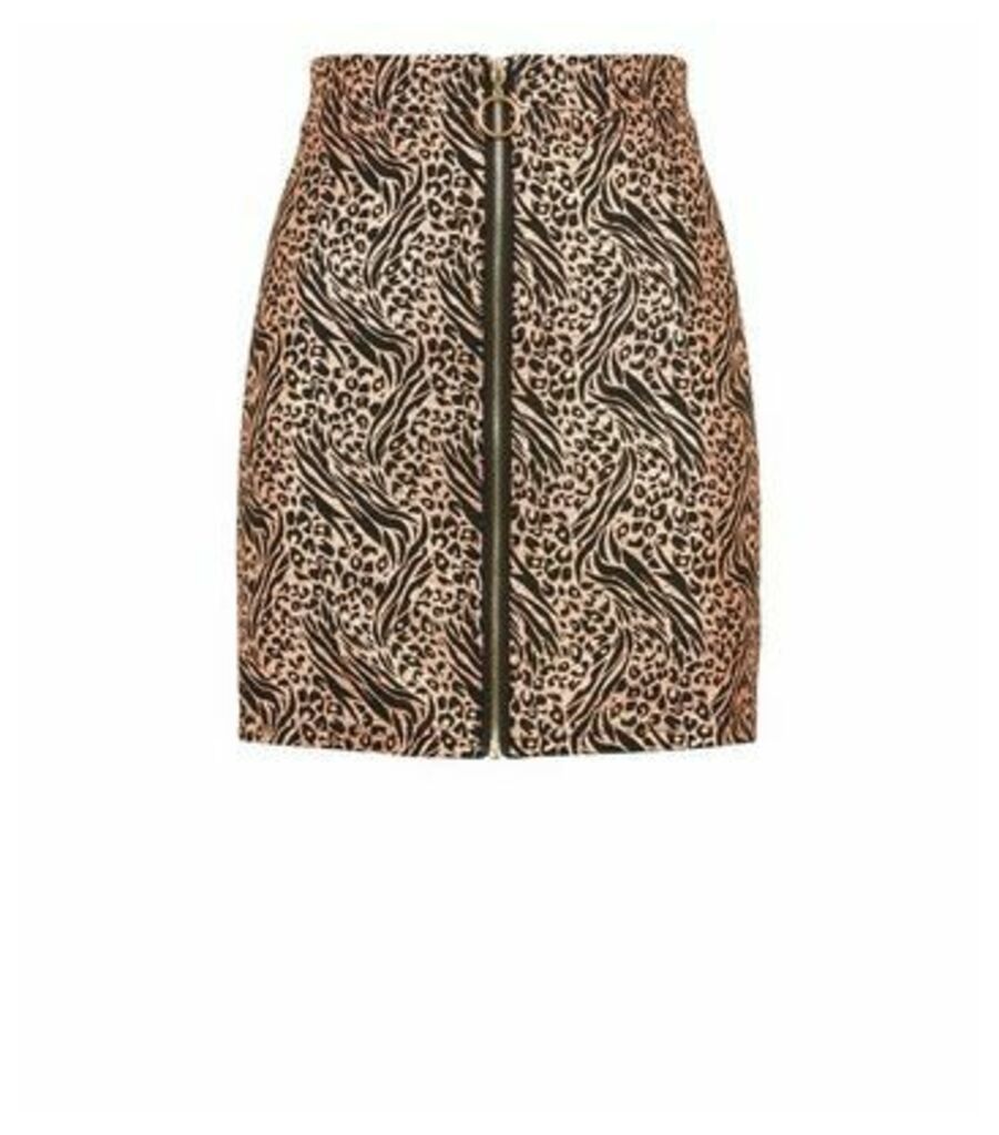 Rose Gold Metallic Animal Print Zip Skirt New Look
