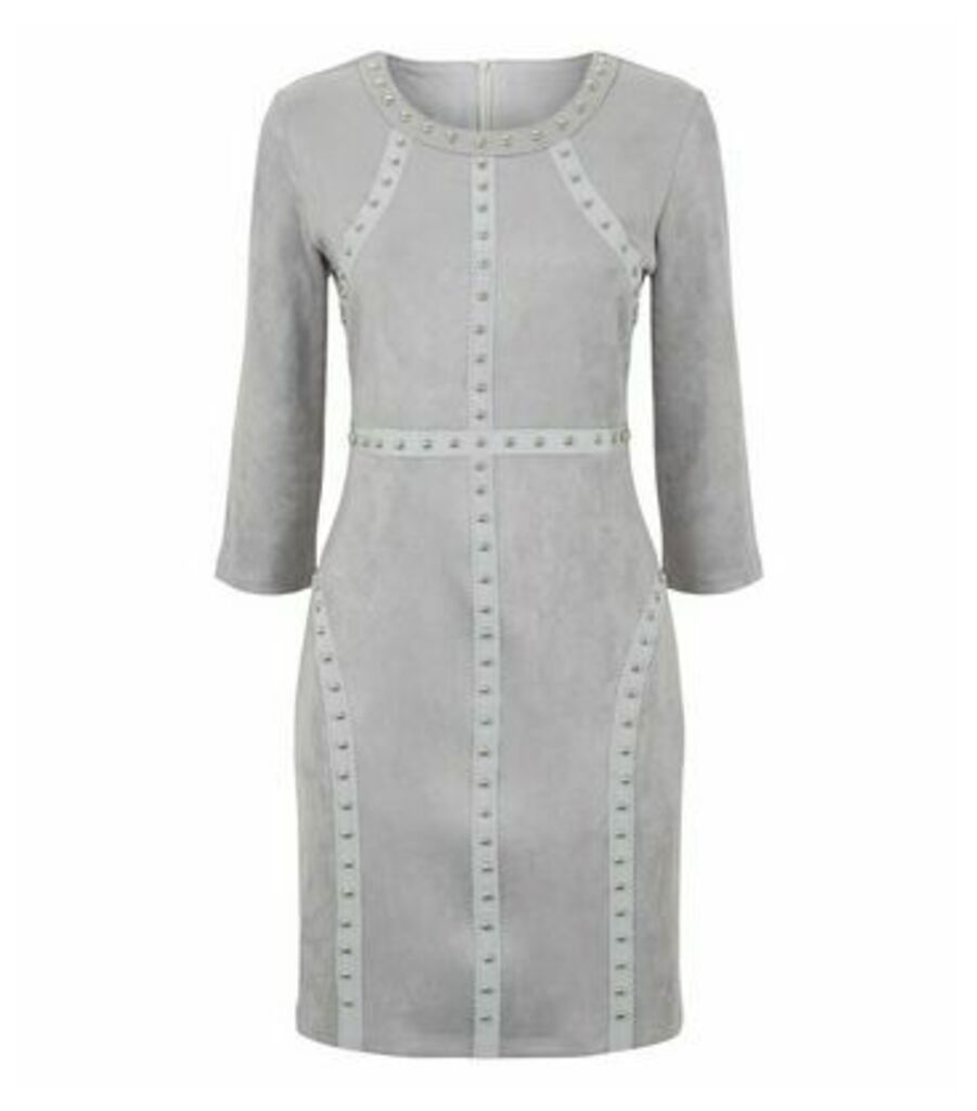 Pale Grey Suedette Studded Dress New Look