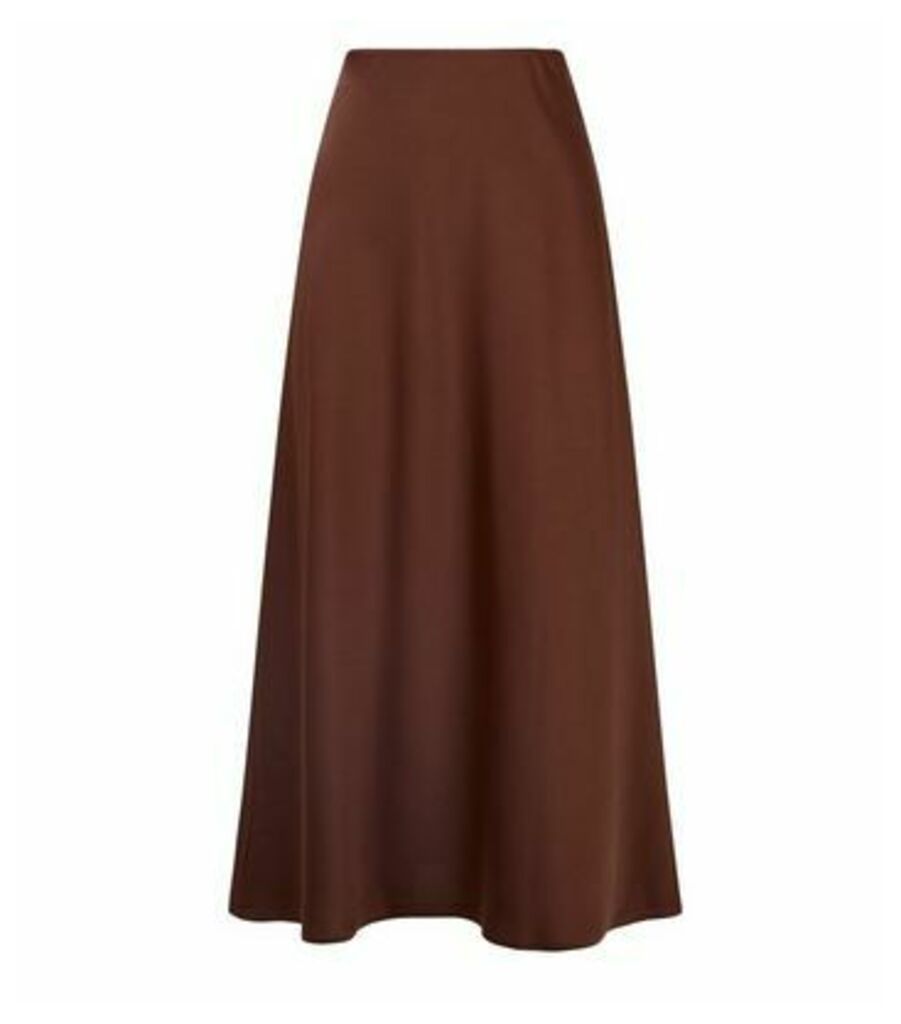 Rust Bias Cut Satin Midi Skirt New Look