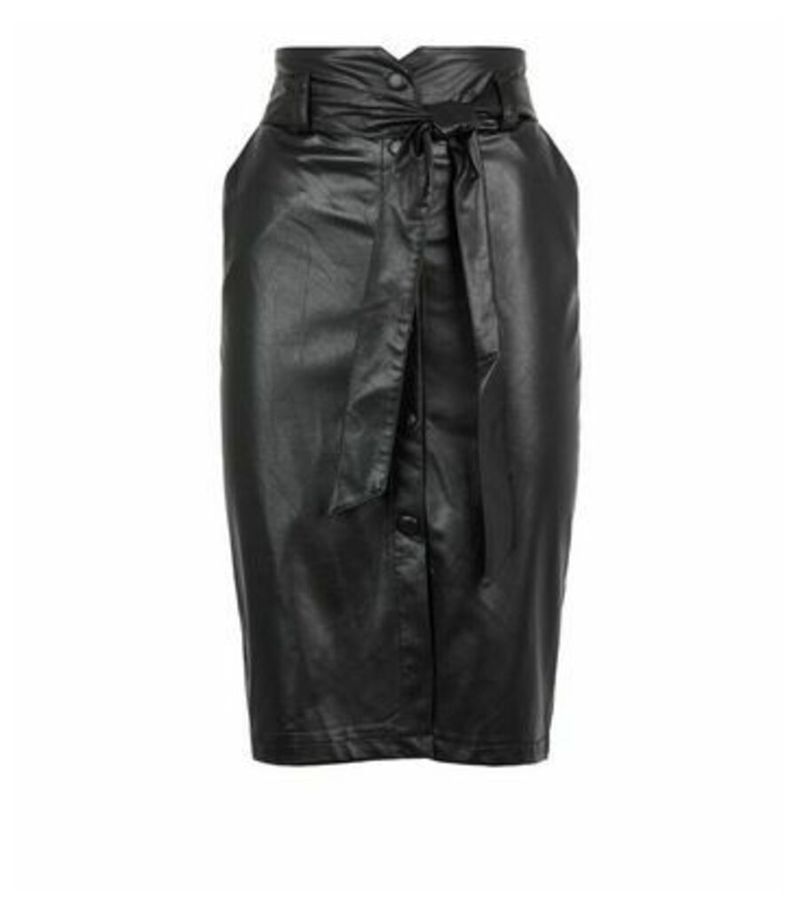 Black Leather-Look High Waist Pencil Skirt New Look