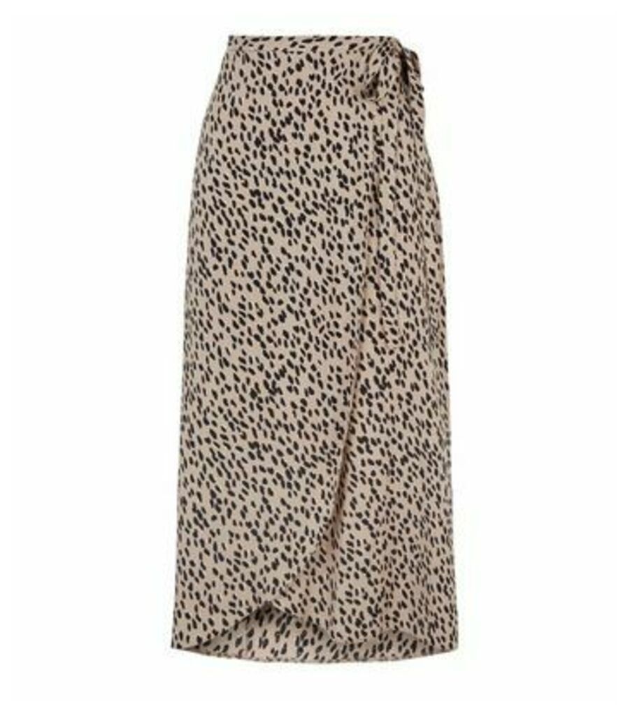 Camel Spot Wrap Midi Skirt New Look