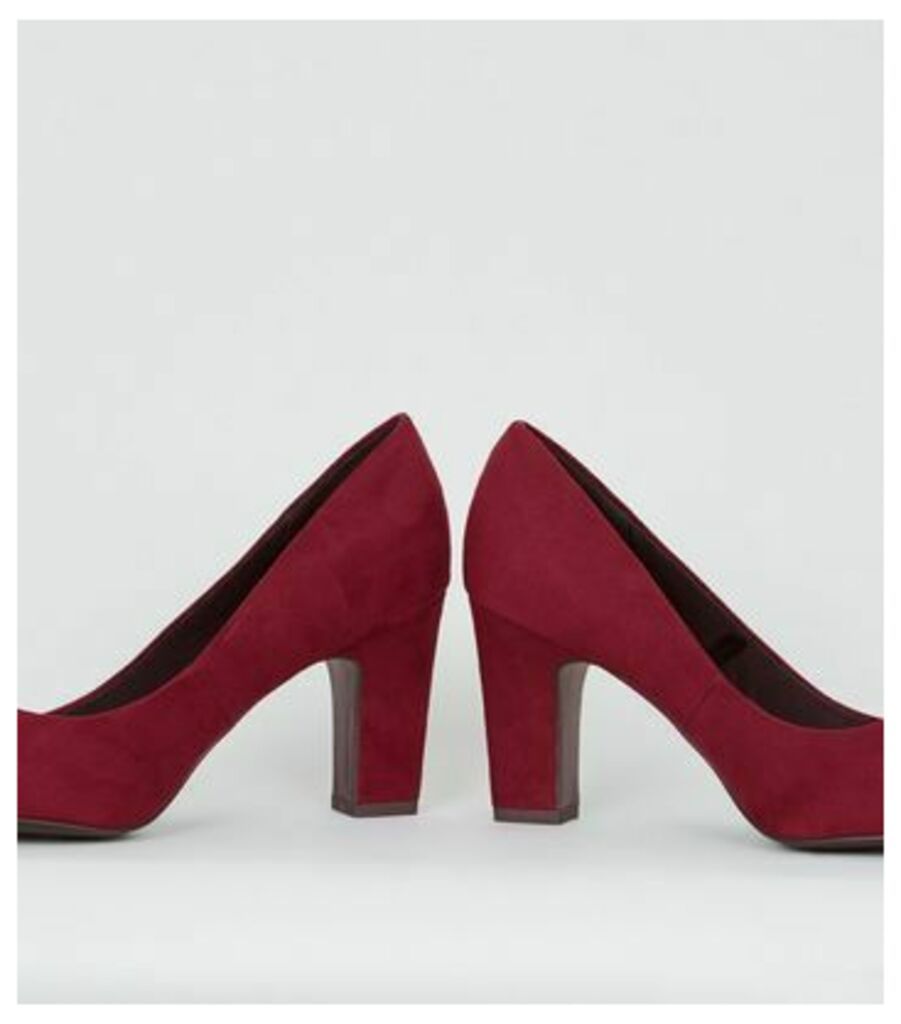 Wide Fit Dark Red Block Heel Court Shoes New Look Vegan