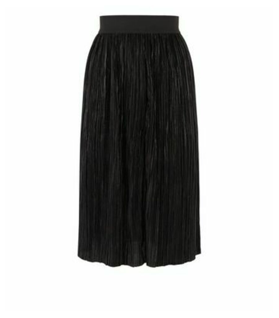 Black Plissé Pleated Skirt New Look