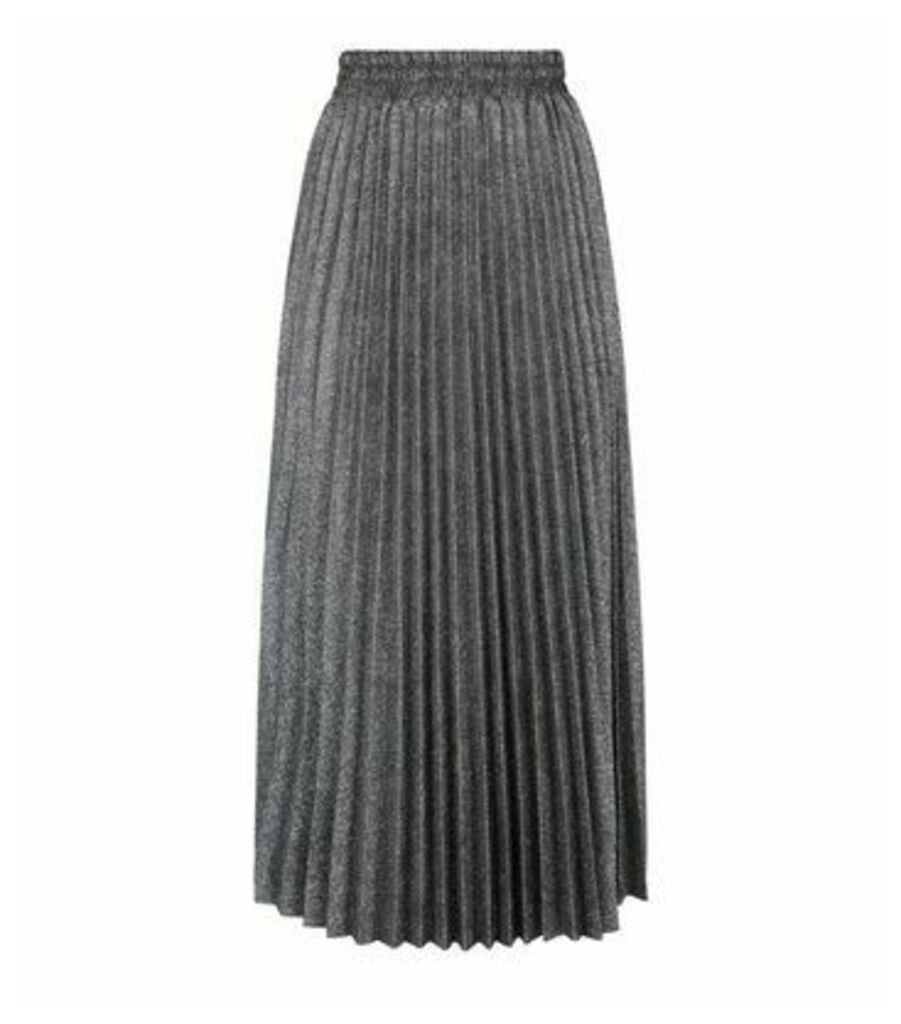 Grey Glitter Pleated Midi Skirt New Look