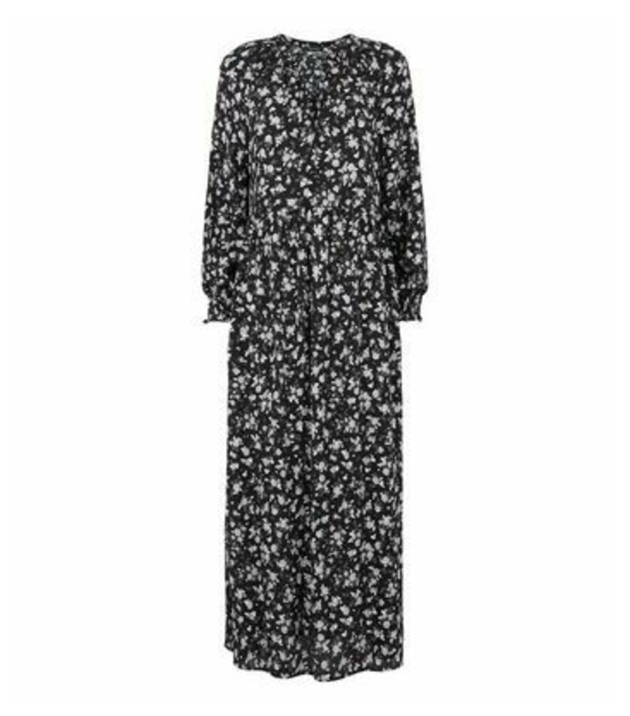 Black Floral Long Sleeve Maxi Smock Dress New Look