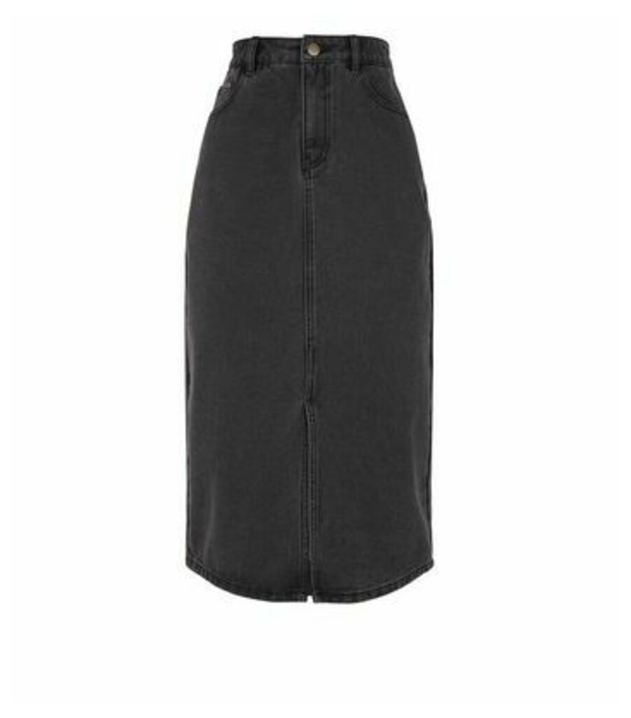 JDY Black Denim Midi Skirt New Look