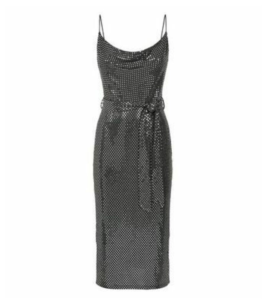 Black Sequin Cowl Neck Midi Dress New Look