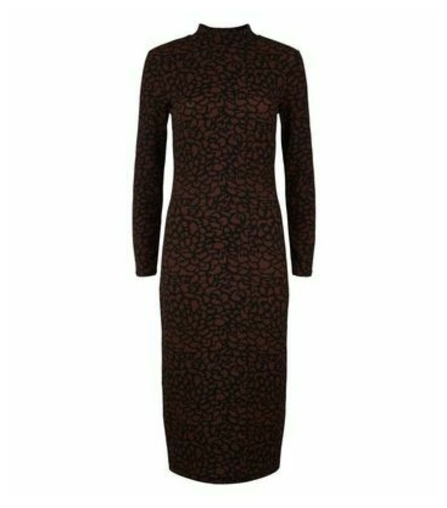 Rust Leopard Print Long Sleeve Midi Dress New Look