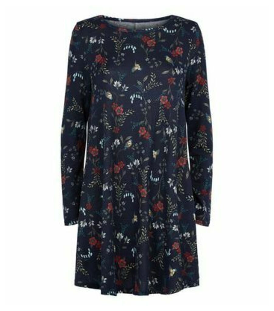 Blue Vines and Birds Swing Dress New Look