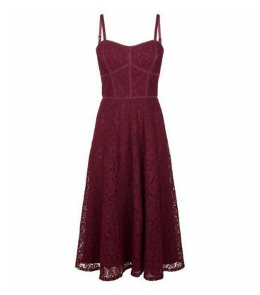 Burgundy Lace Strappy Midi Dress New Look