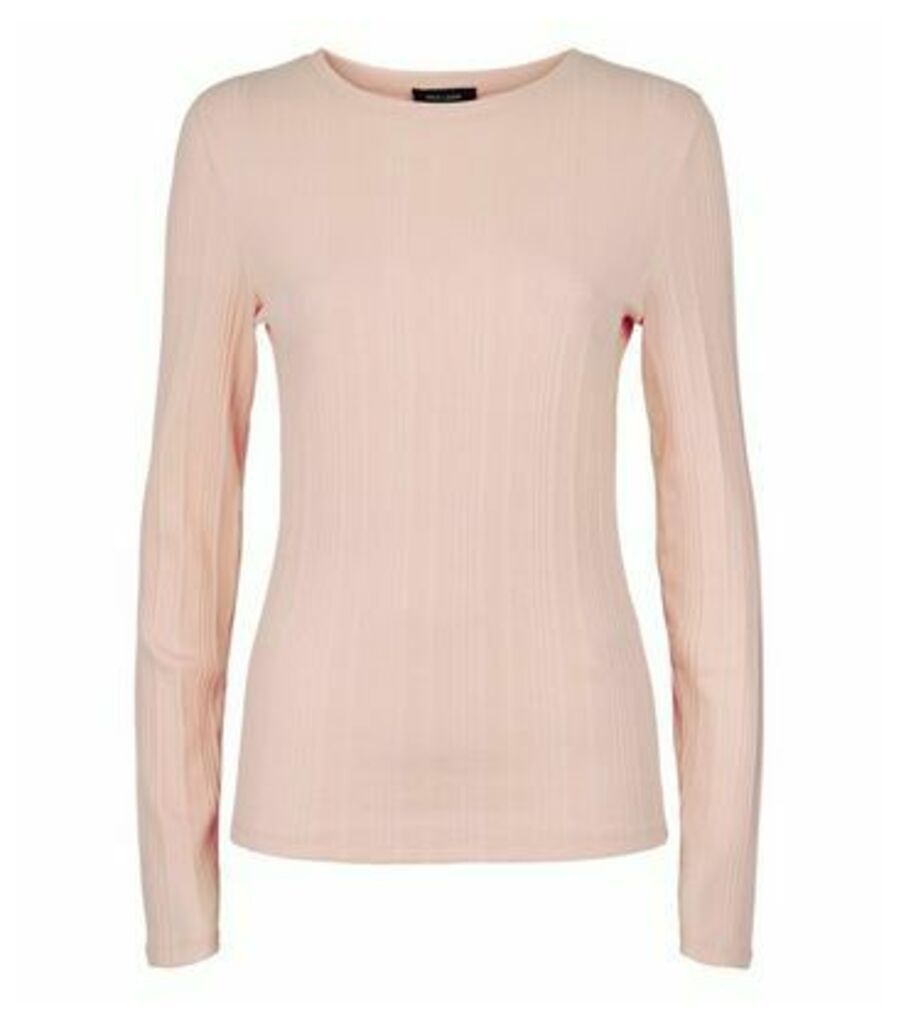 Pale Pink Ribbed Stretch Long Sleeve T-Shirt New Look