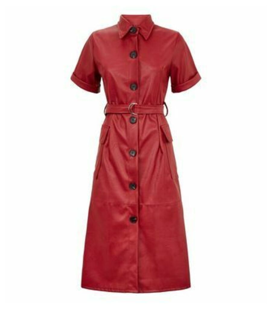 Red Coated Leather-Look Dress New Look