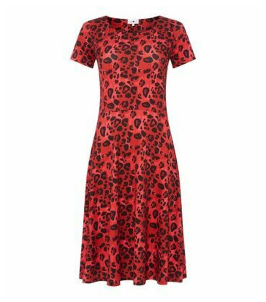 Red Leopard Print Skater Dress New Look