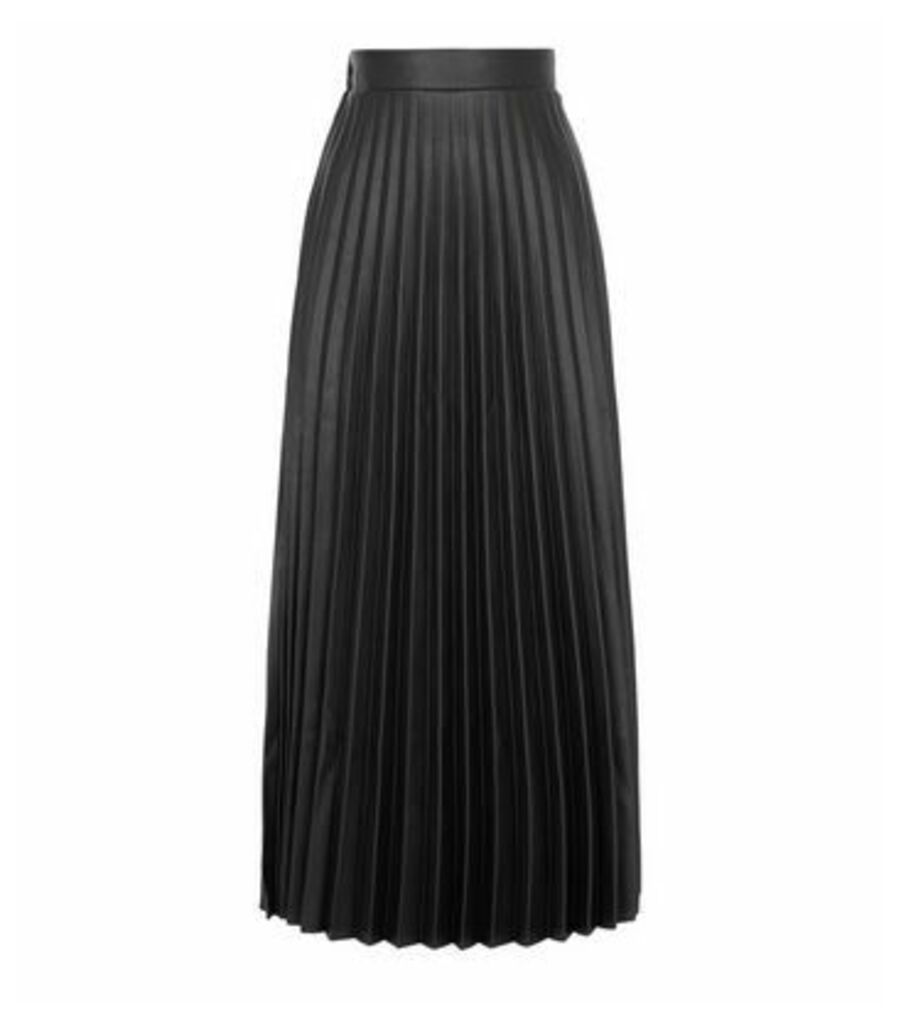 Tall Black Leather-Look Pleated Midi Skirt New Look