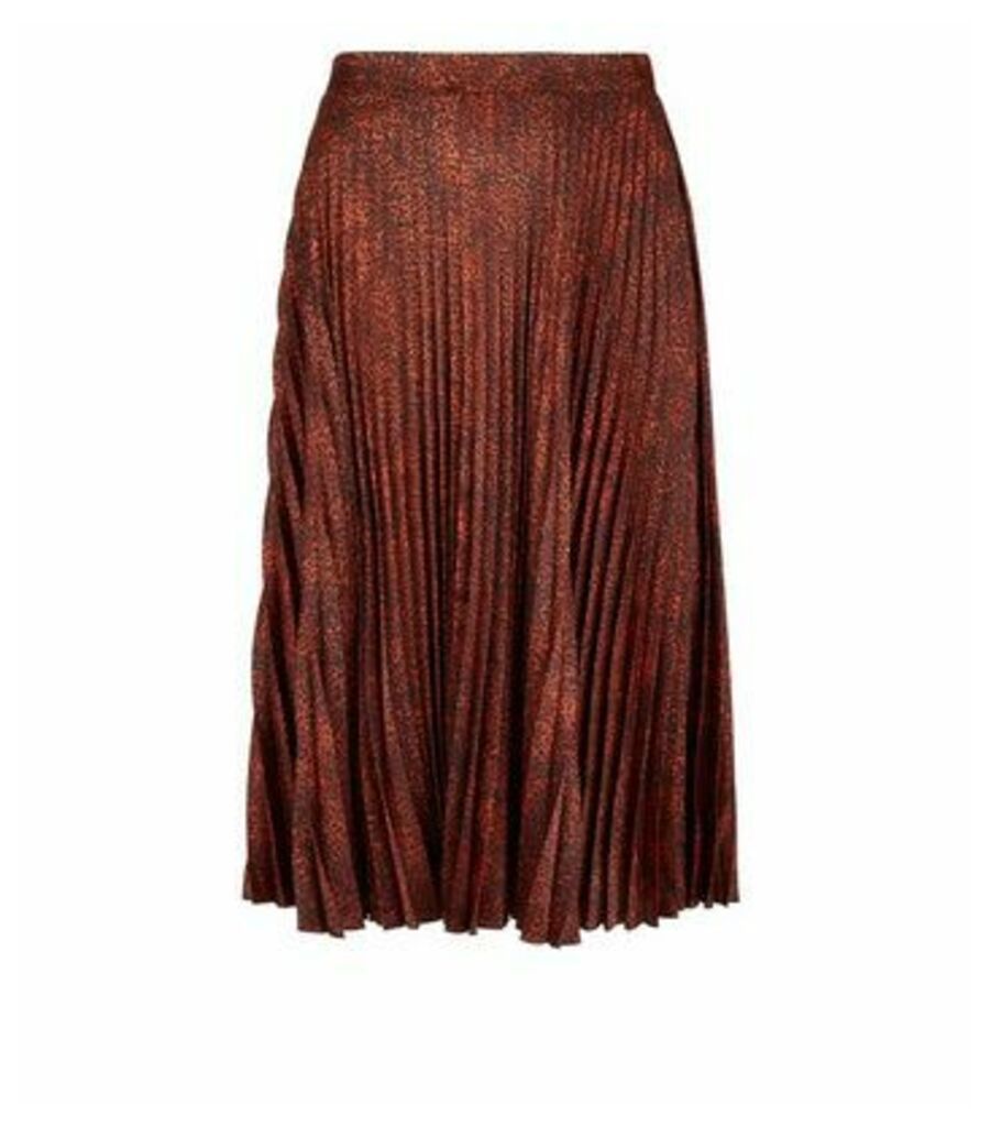 Curves Rust Leopard Print Pleated Midi Skirt New Look