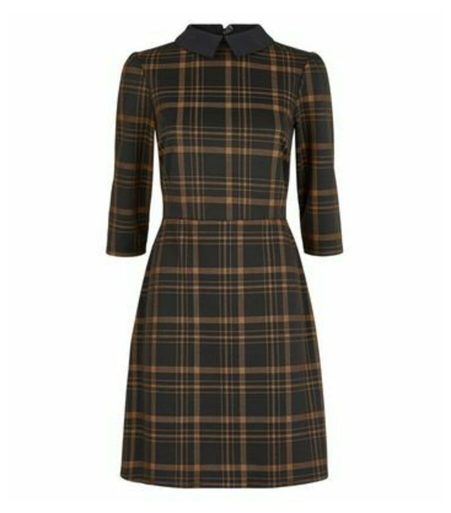 Black Check Collared Skater Dress New Look