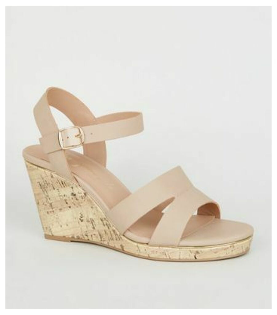 Wide Fit Cream Leather-Look Cork Wedges New Look Vegan